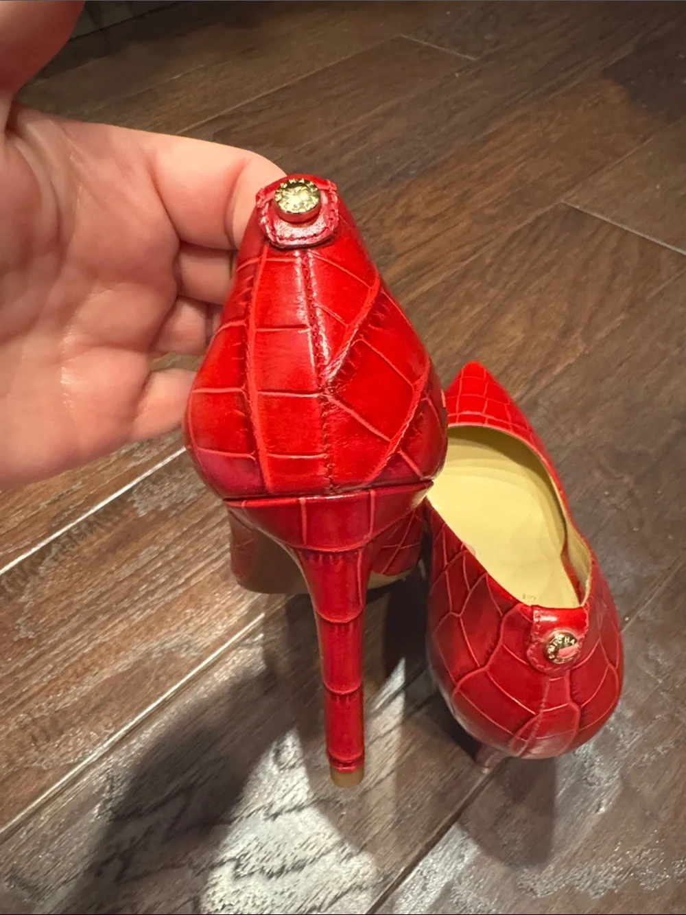 Michael Kors Red Croc-Embossed Pointed-Toe Pumps